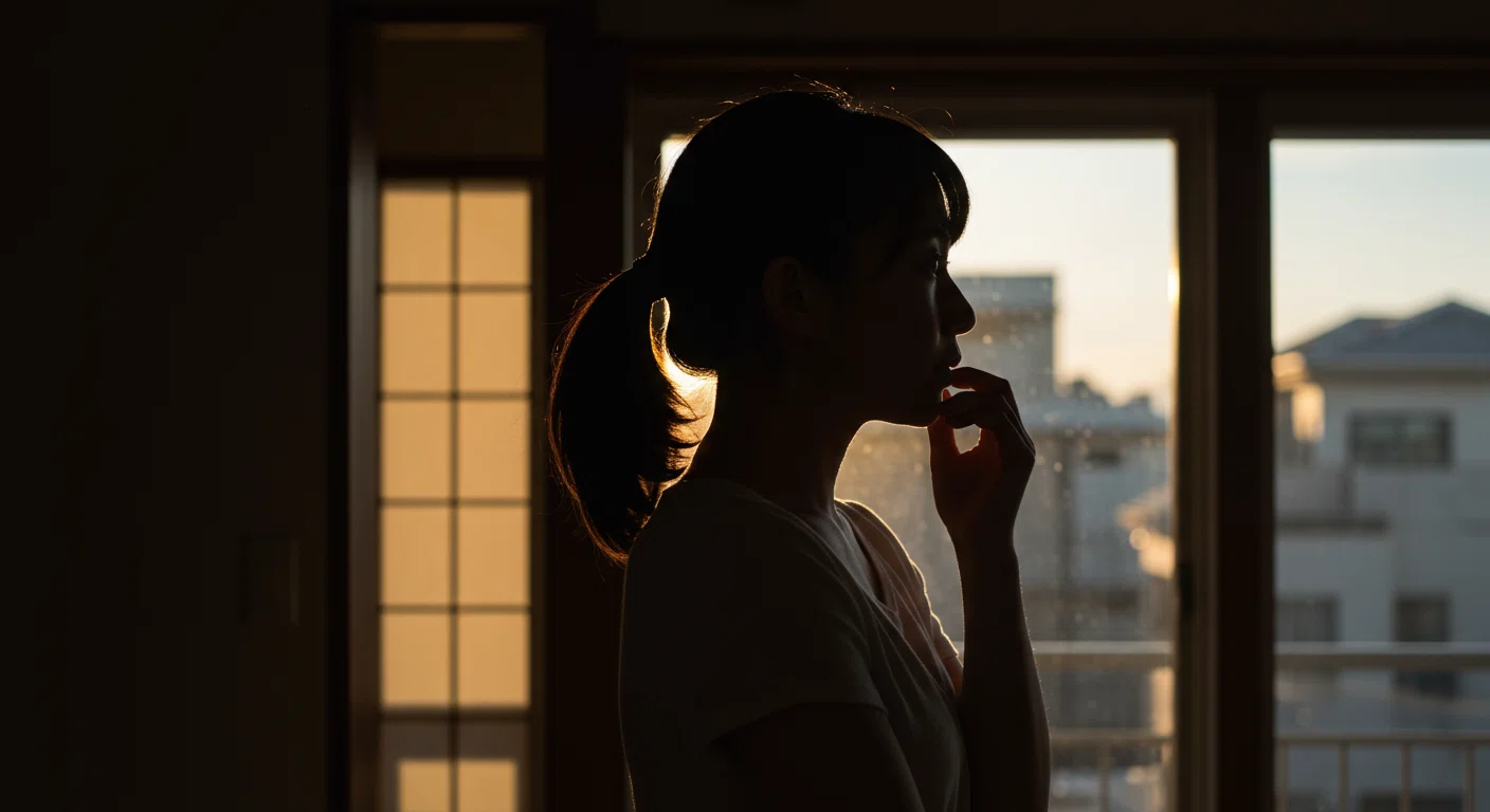 思い悩む表情の女性のシルエット