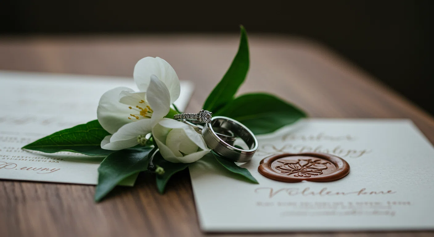 結婚指輪と花束