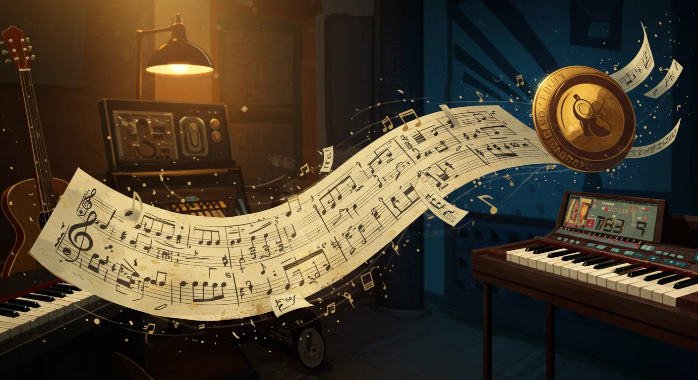 作詞作曲と印税の関係を表すイメージ