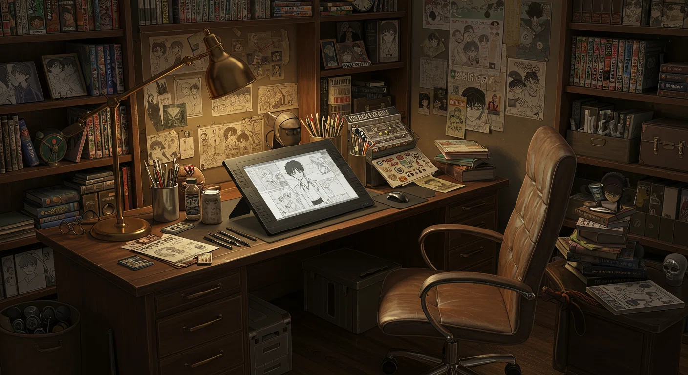 漫画家の仕事場を再現したイラスト
