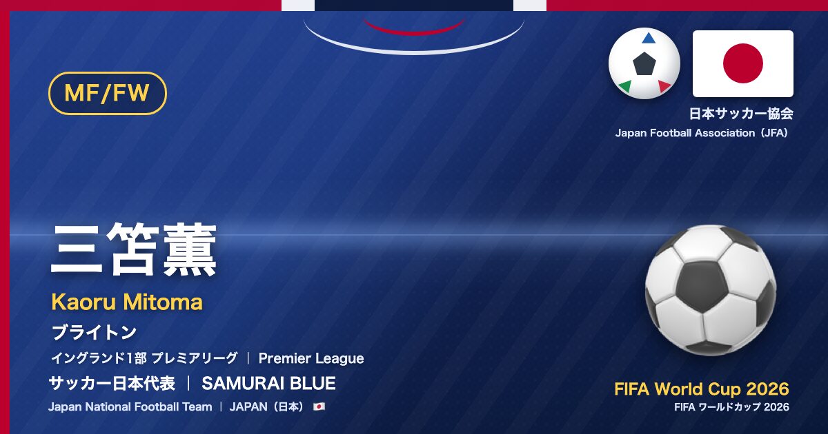 三笘薫 Kaoru Mitoma サッカー日本代表 SAMURAI BLUE Japan National Football Team FIFA World Cup 2026