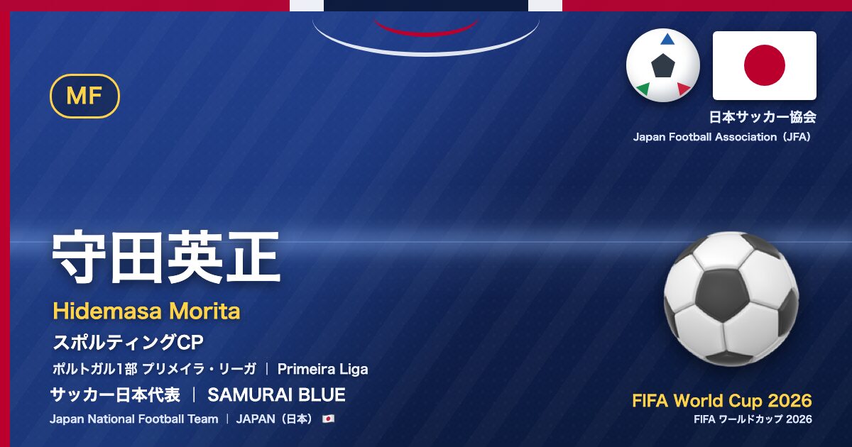 守田英正 Hidemasa Morita サッカー日本代表 SAMURAI BLUE Japan National Football Team FIFA World Cup 2026