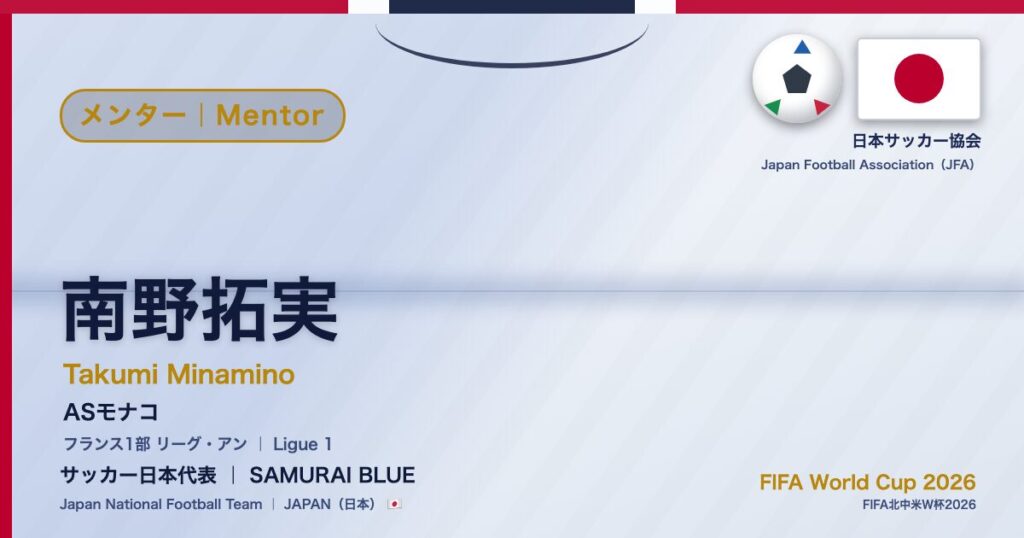 南野拓実 Takumi Minamino サッカー日本代表 SAMURAI BLUE Japan National Football Team FIFA World Cup 2026