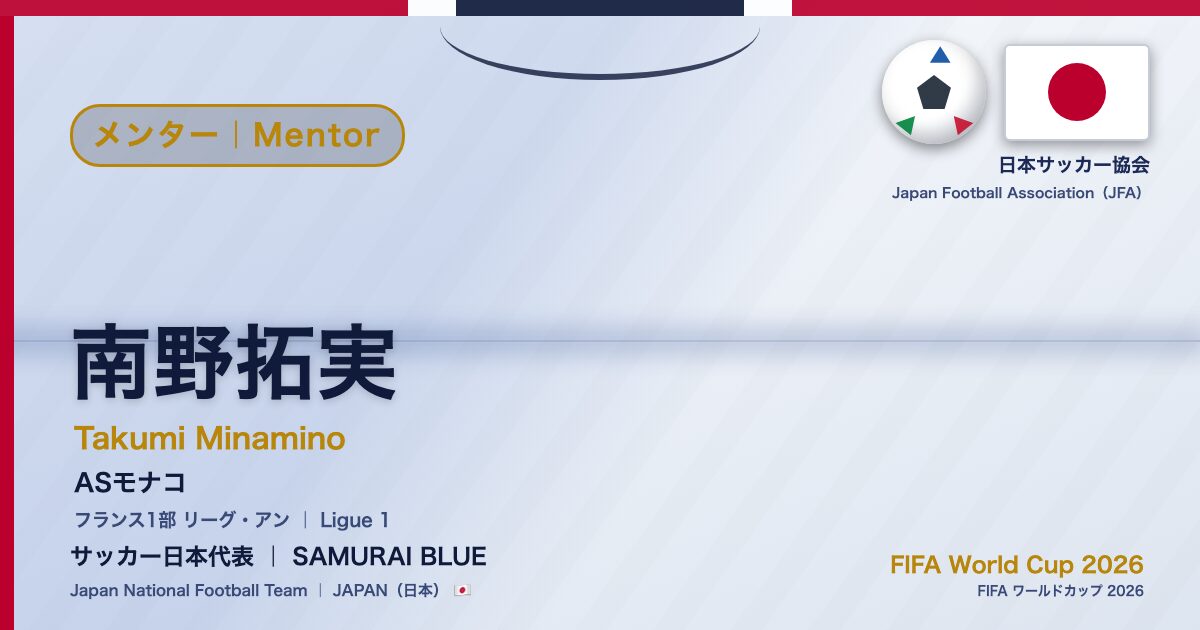 南野拓実 Takumi Minamino サッカー日本代表 SAMURAI BLUE Japan National Football Team FIFA World Cup 2026