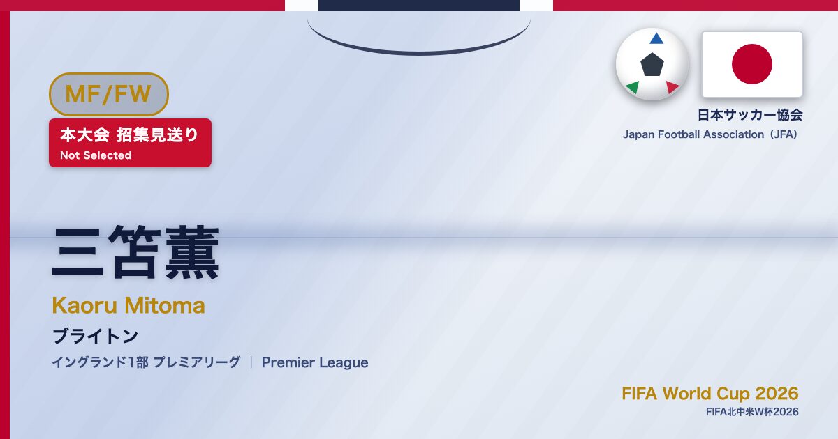 三笘薫 Kaoru Mitoma サッカー日本代表 SAMURAI BLUE Japan National Football Team FIFA World Cup 2026