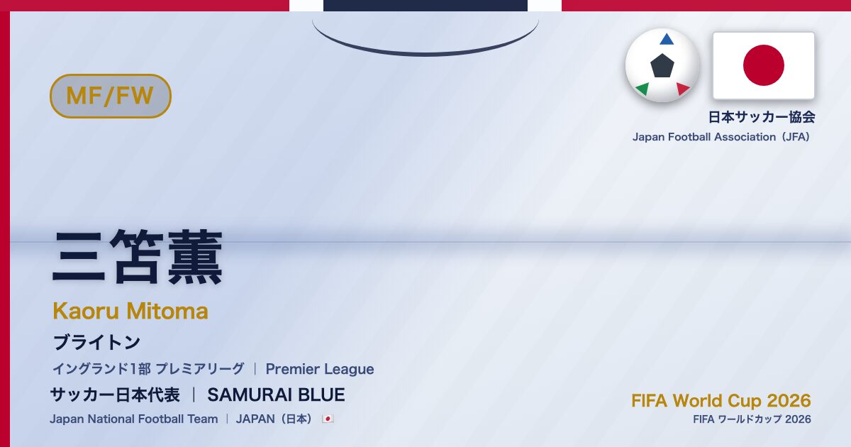 三笘薫 Kaoru Mitoma サッカー日本代表 SAMURAI BLUE Japan National Football Team FIFA World Cup 2026
