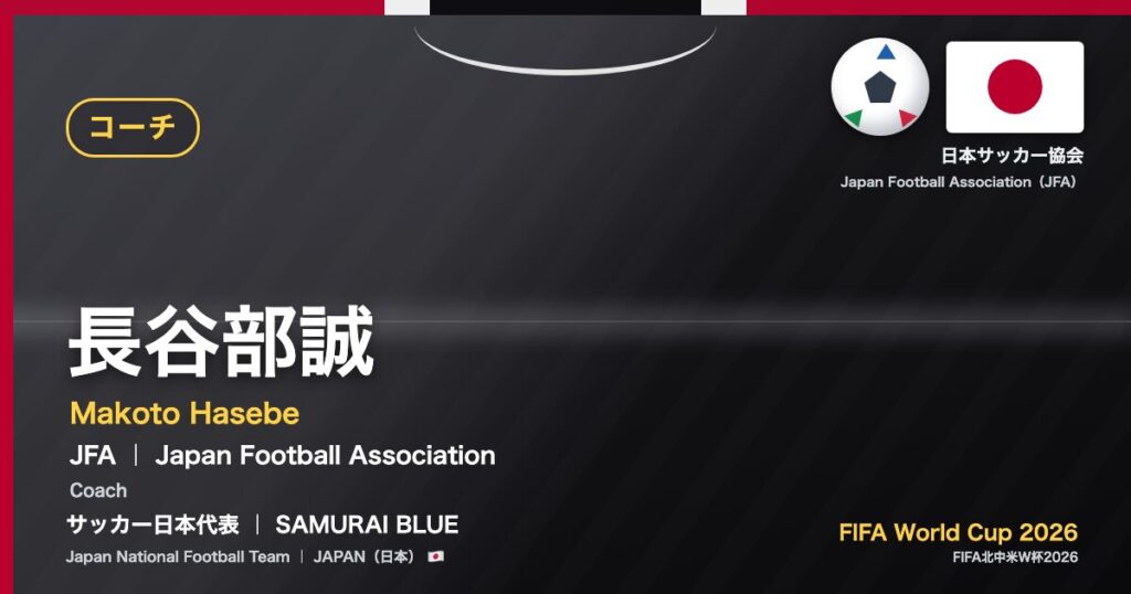 長谷部誠 Makoto Hasebe サッカー日本代表 SAMURAI BLUE Japan National Football Team FIFA World Cup 2026