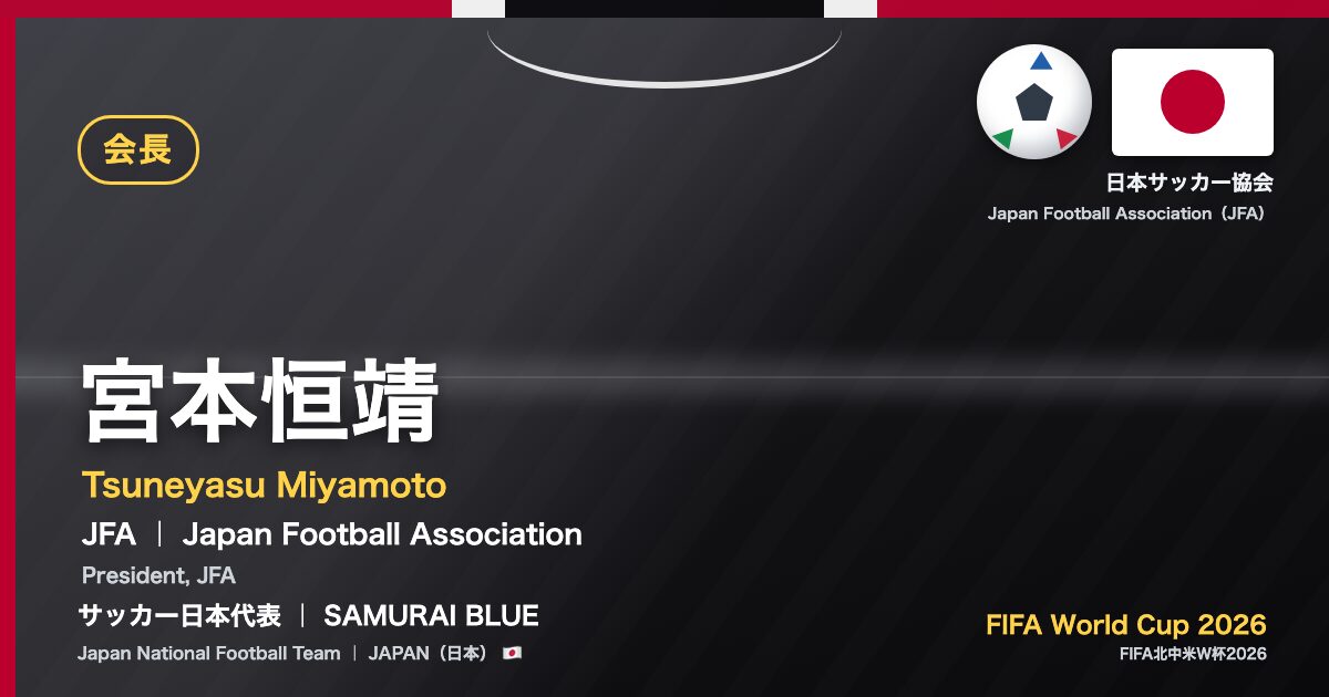 宮本恒靖 Tsuneyasu Miyamoto サッカー日本代表 SAMURAI BLUE Japan National Football Team FIFA World Cup 2026