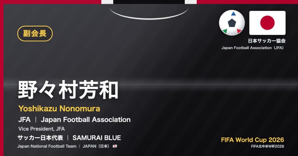 野々村芳和 Yoshikazu Nonomura サッカー日本代表 SAMURAI BLUE Japan National Football Team FIFA World Cup 2026