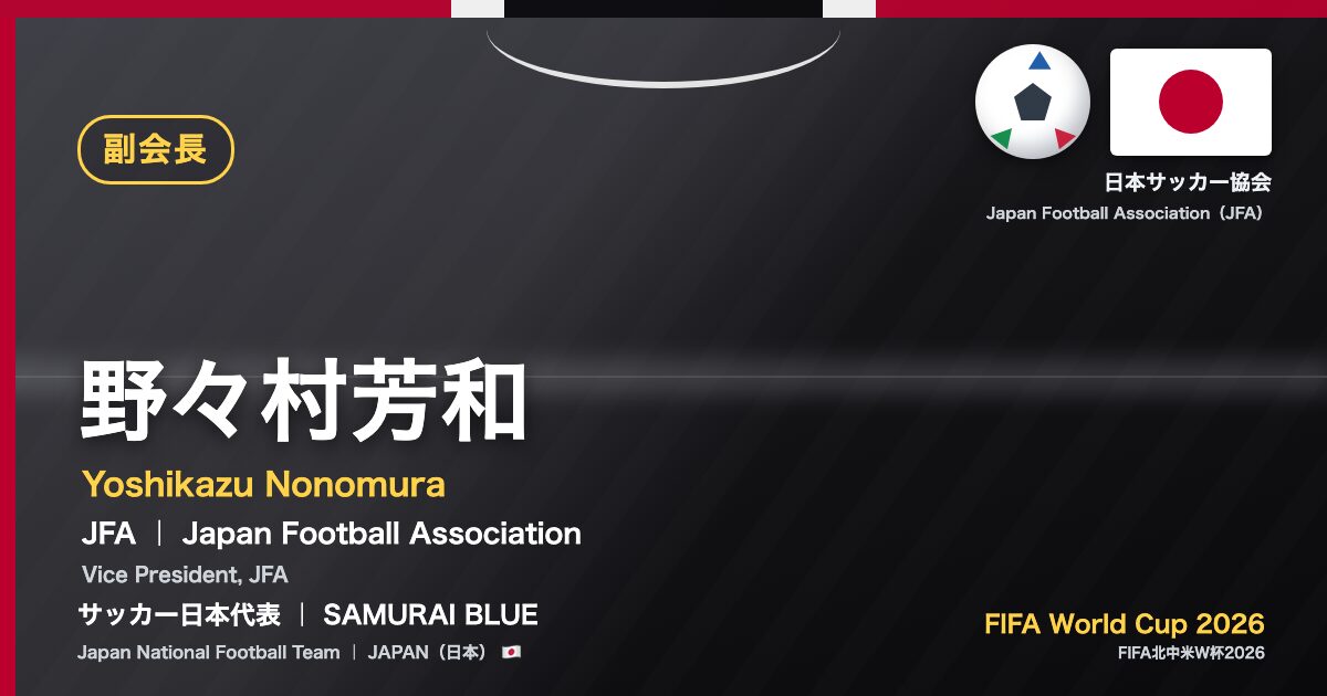 野々村芳和 Yoshikazu Nonomura サッカー日本代表 SAMURAI BLUE Japan National Football Team FIFA World Cup 2026