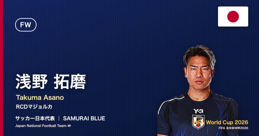 浅野拓磨 サッカー日本代表FW 北中米W杯2026 アイキャッチ｜RCDマジョルカ
