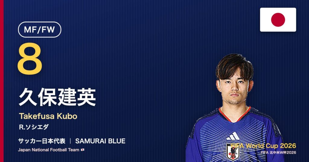 久保建英 サッカー日本代表MF/FW 北中米W杯2026 アイキャッチ｜R.ソシエダ