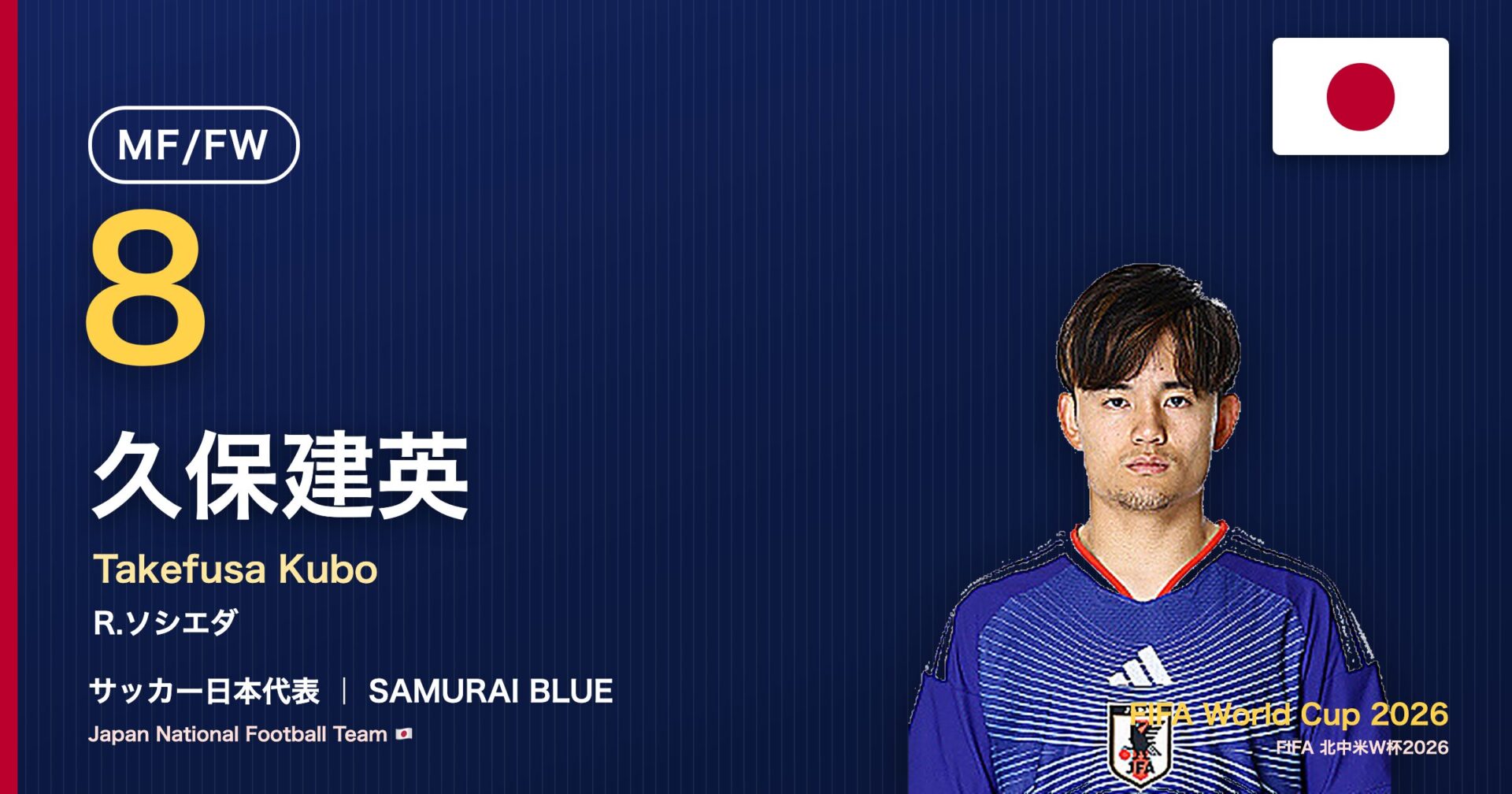 久保建英 サッカー日本代表MF/FW 北中米W杯2026 アイキャッチ｜R.ソシエダ
