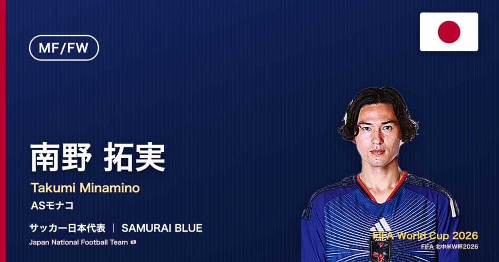 南野拓実 サッカー日本代表MF/FW 北中米W杯2026 アイキャッチ｜ASモナコ