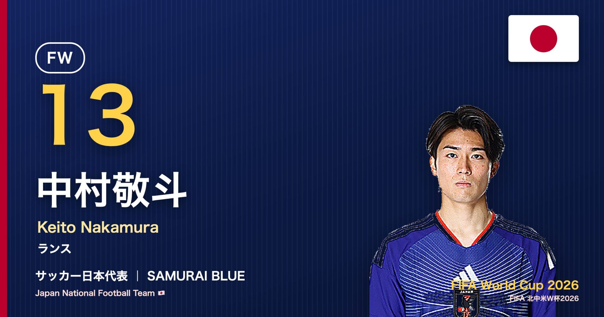 中村敬斗 サッカー日本代表FW 北中米W杯2026 アイキャッチ｜ランス