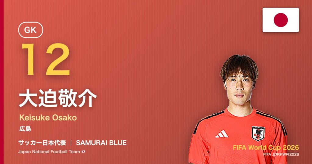 大迫敬介 サッカー日本代表GK 北中米W杯2026 アイキャッチ｜広島